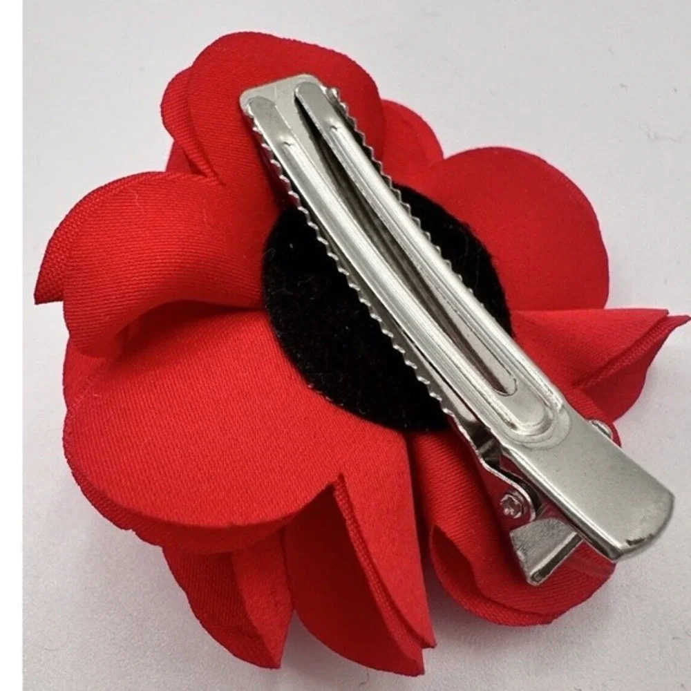Red Fabric Flower Hair Clip Alligator Pinch Floral Petal Brooch Chic Pin J-01‎